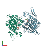 PDB entry 2pg2 coloured by chain, front view.