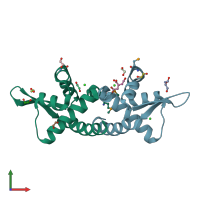 PDB entry 2pg4 coloured by chain, front view.