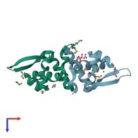 PDB entry 2pg4 coloured by chain, top view.