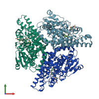 PDB entry 2pg8 coloured by chain, front view.
