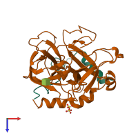 PDB entry 2pgb coloured by chain, top view.