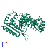 PDB entry 2pge coloured by chain, top view.
