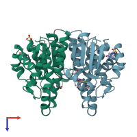 PDB entry 2pgt coloured by chain, top view.