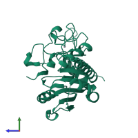 PDB entry 2pgv coloured by chain, side view.