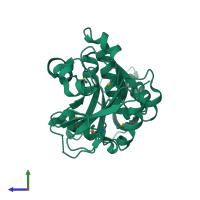 PDB entry 2pgx coloured by chain, side view.