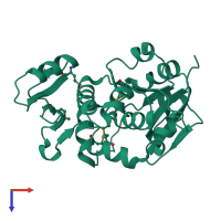 PDB entry 2pgx coloured by chain, top view.