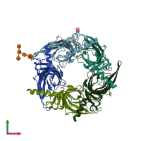 PDB entry 2pgz coloured by chain, front view.