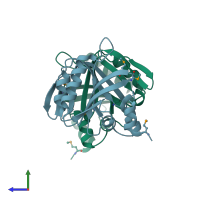 PDB entry 2ph0 coloured by chain, side view.