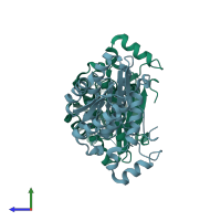 PDB entry 2ph3 coloured by chain, side view.
