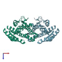 PDB entry 2ph3 coloured by chain, top view.
