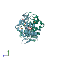 PDB entry 2ph4 coloured by chain, side view.