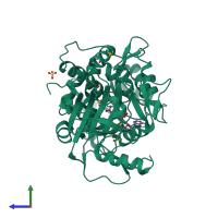 PDB entry 2ph5 coloured by chain, side view.