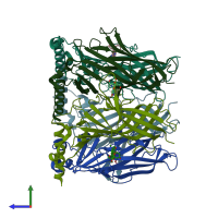 PDB entry 2ph9 coloured by chain, side view.