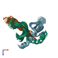 PDB entry 2phe coloured by chain, ensemble of 10 models, top view.