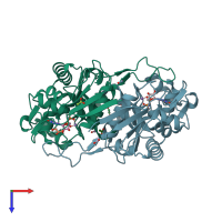 PDB entry 2phn coloured by chain, top view.