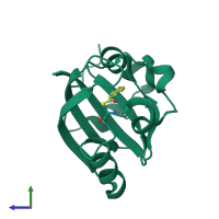 PDB entry 2phy coloured by chain, side view.