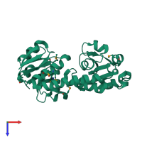 PDB entry 2phz coloured by chain, top view.