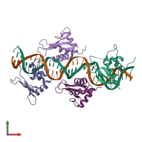 PDB entry 2pi0 coloured by chain, front view.
