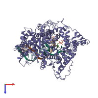 PDB entry 2pi4 coloured by chain, top view.