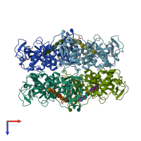PDB entry 2pi8 coloured by chain, top view.