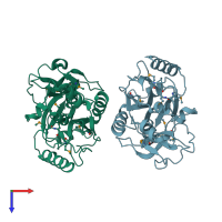 PDB entry 2pif coloured by chain, top view.