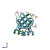 PDB entry 2pij coloured by chain, side view.