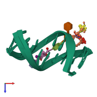 PDB entry 2pik coloured by chain, ensemble of 6 models, top view.