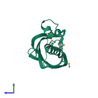 PDB entry 2pim coloured by chain, side view.
