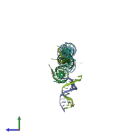 PDB entry 2pis coloured by chain, side view.