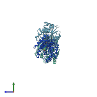PDB entry 2piy coloured by chain, side view.