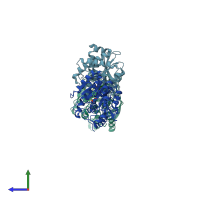 PDB entry 2piz coloured by chain, side view.