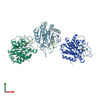 PDB entry 2pj1 coloured by chain, front view.