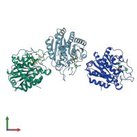 PDB entry 2pj2 coloured by chain, front view.