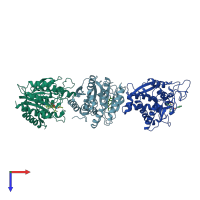 PDB entry 2pj2 coloured by chain, top view.