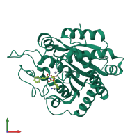 Monomeric assembly 1 of PDB entry 2pj3 coloured by chemically distinct molecules, front view.