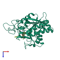 Monomeric assembly 1 of PDB entry 2pj3 coloured by chemically distinct molecules, top view.