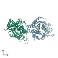 PDB entry 2pj4 coloured by chain, front view.