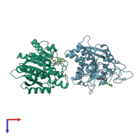 PDB entry 2pj4 coloured by chain, top view.