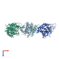 PDB entry 2pj5 coloured by chain, top view.