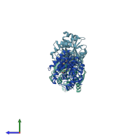PDB entry 2pj7 coloured by chain, side view.