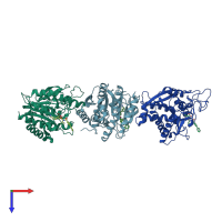 PDB entry 2pj8 coloured by chain, top view.