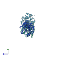 PDB entry 2pja coloured by chain, side view.