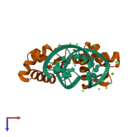 PDB entry 2pjp coloured by chain, top view.