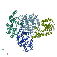 PDB entry 2pjq coloured by chain, front view.