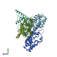 PDB entry 2pjq coloured by chain, side view.