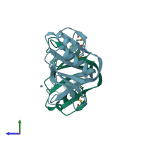 PDB entry 2pjs coloured by chain, side view.