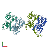 PDB entry 2pju coloured by chain, front view.