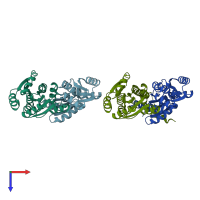 PDB entry 2pju coloured by chain, top view.