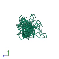 PDB entry 2pjv coloured by chain, ensemble of 38 models, side view.