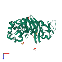 PDB entry 2pjz coloured by chain, top view.